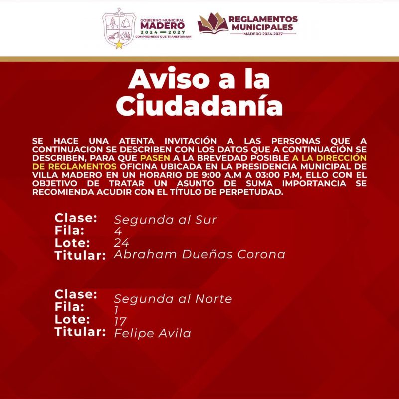 AVISO A LA CIUDADANÍA
